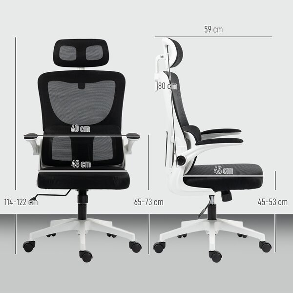 Vinsetto Sedia da Ufficio Regolabile e Reclinabile con Poggiatesta Rimovibile, in Tessuto a Rete, 60x59x114-122 cm, Nero | Aosom Italy