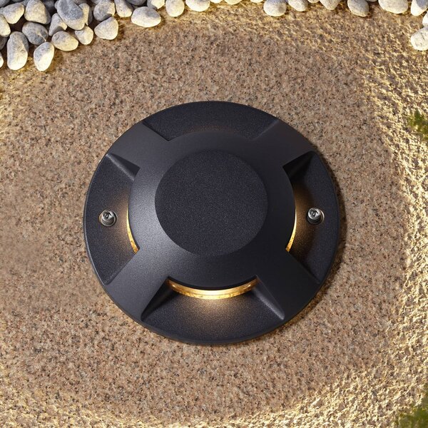 Lucande Faretto da pavimento a LED Jeffrey, nero, 4 uscite luce Jeffrey, Nero, Alluminio, Moderno, Lampada LED da esterni