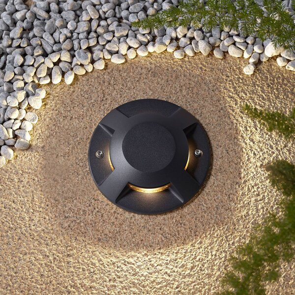 Lucande Faretto da pavimento a LED Jeffrey, nero, 4 uscite luce Jeffrey, Nero, Alluminio, Moderno, Lampada LED da esterni
