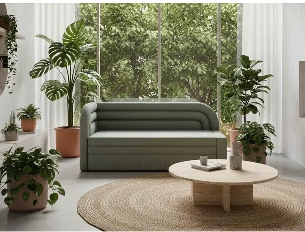 Divano verde allungabile/con contenitore con penisola a sinistra e rivestimento in ciniglia 223 cm Fabillo – ELTAP