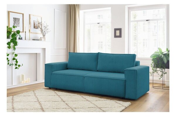 Divano turchese allungabile con rivestimento in velluto a coste 245 cm Nihad – Bobochic Paris