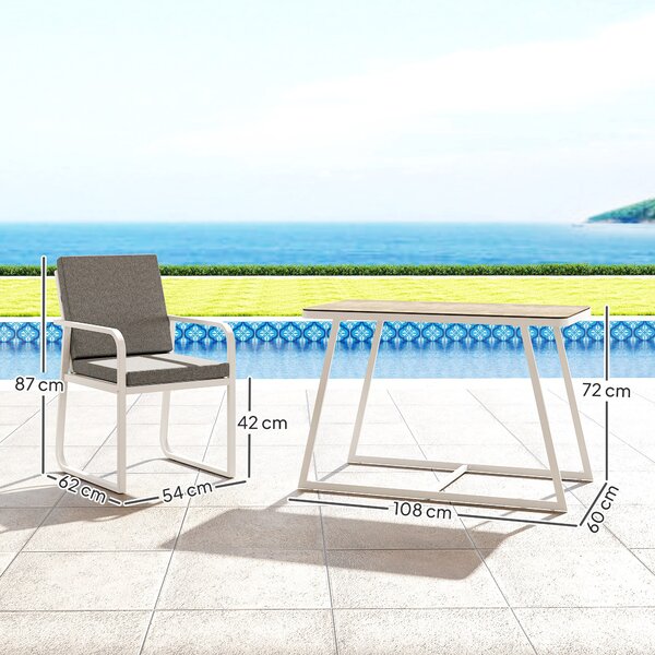 Outsunny Set da Esterno 3 Pezzi con 2 Sedie con Braccioli e Cuscini e Tavolo con Piano in Vetro, Bianco