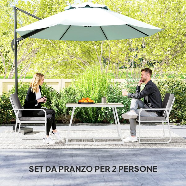 Outsunny Set da Esterno 3 Pezzi con 2 Sedie con Braccioli e Cuscini e Tavolo con Piano in Vetro, Bianco