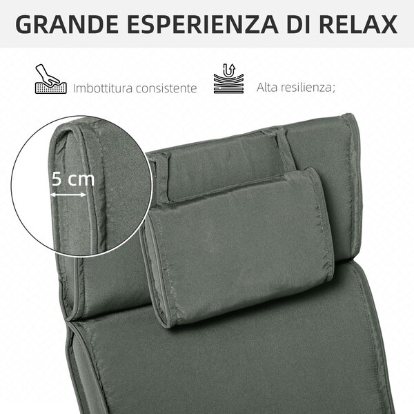 Outsunny Cuscino per Sdraio Lettino Prendisole da Giardino 198x53x5cm Grigio|Aosom