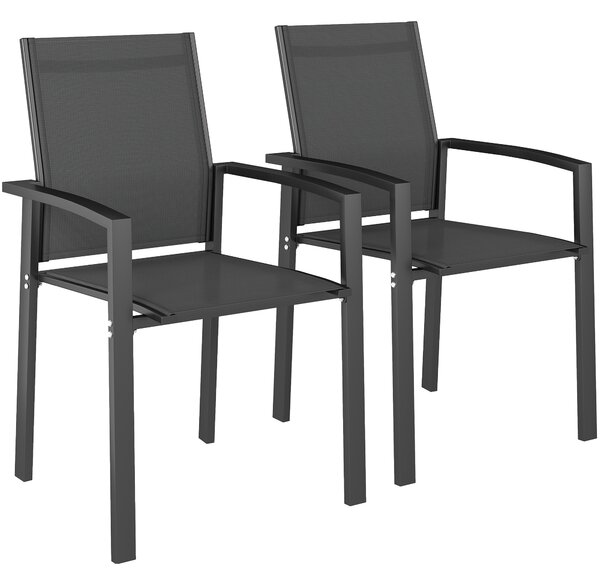 Outsunny Set 2 Sedie da Giardino Impilabili con Seduta Traspirante, in Alluminio e Textilene, 56x58x89 cm, Grigio Carbone