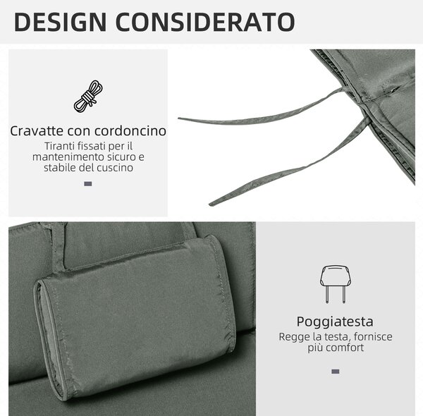 Outsunny Cuscino per Sdraio Lettino Prendisole da Giardino 198x53x5cm Grigio|Aosom