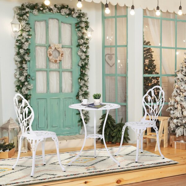Outsunny Set da Giardino 3 Pezzi in Alluminio con 2 Sedie 42.5x47.5x89 cm e Tavolino Rotondo Ø60x67 cm, Bianco