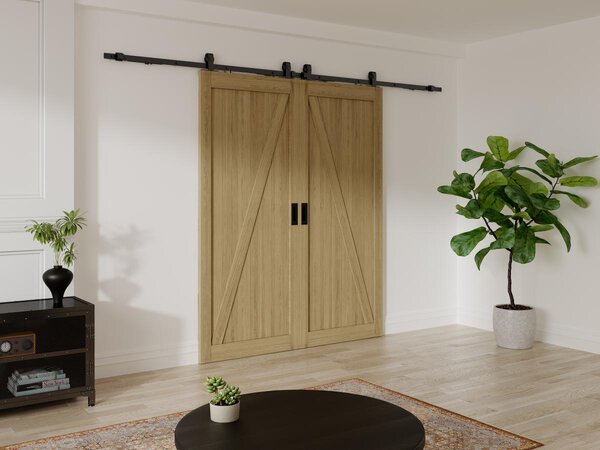 Porta scorrevole doppia con sistema esterno muro 2 x H205 x L73 cm in Legno e MDF Naturale chiaro - BALERMA