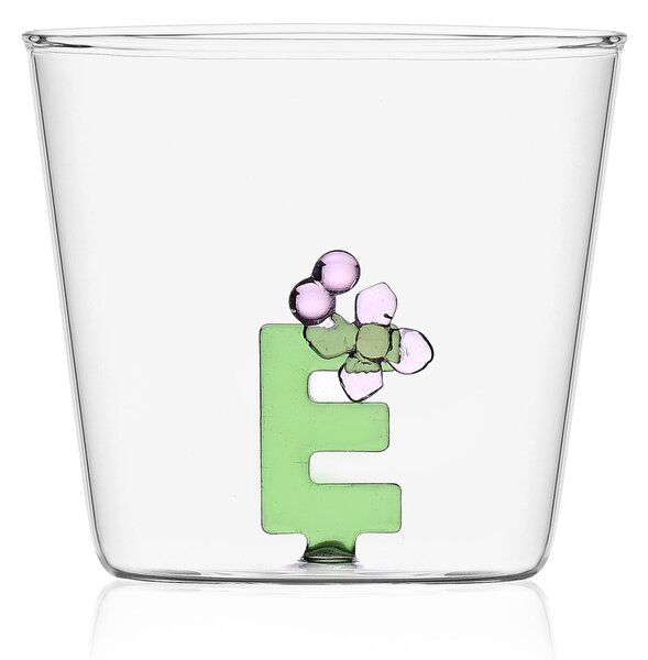 Ichendorf Bicchiere in vetro tumbler con alfabeto fiorito lettera "E" GreenWood Vetro Verde