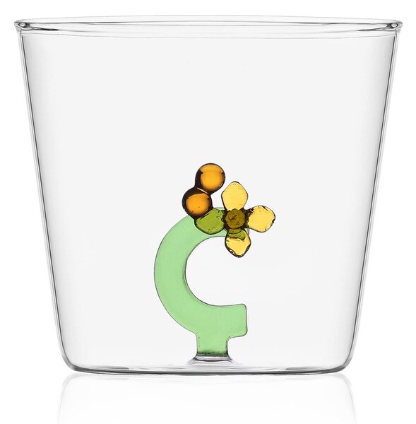 Ichendorf Bicchiere in vetro tumbler con alfabeto fiorito lettera "C" GreenWood Vetro Verde