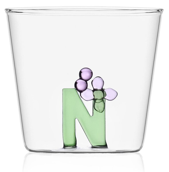 Ichendorf Bicchiere in vetro tumbler con alfabeto fiorito lettera "N" GreenWood Vetro Verde