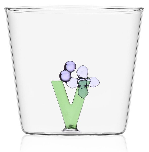 Ichendorf Bicchiere in vetro tumbler con alfabeto fiorito lettera "V" - GreenWood