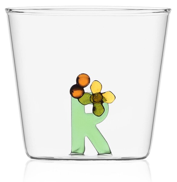 Ichendorf Bicchiere in vetro tumbler con alfabeto fiorito lettera "R" GreenWood Vetro Verde