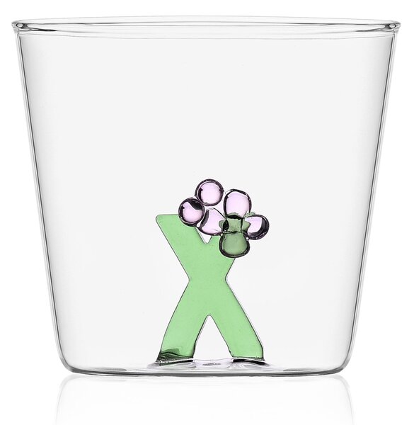 Ichendorf Bicchiere in vetro tumbler con alfabeto fiorito lettera "X" - GreenWood