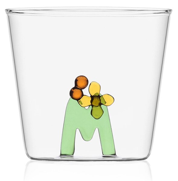 Ichendorf Bicchiere in vetro tumbler con alfabeto fiorito lettera "M" - GreenWood