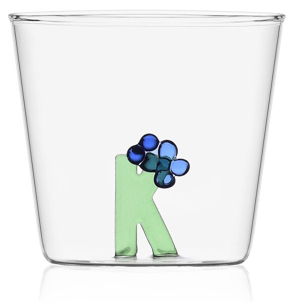 Ichendorf Bicchiere in vetro tumbler con alfabeto fiorito lettera "K" GreenWood Vetro Verde