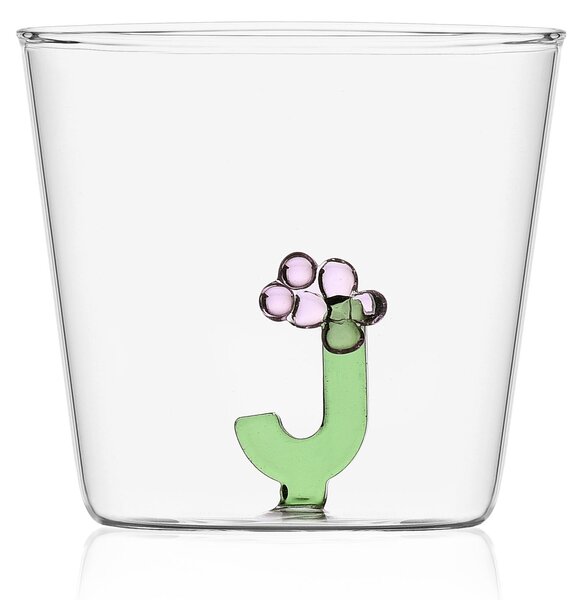 Ichendorf Bicchiere in vetro tumbler con alfabeto fiorito lettera "J" GreenWood Vetro Verde