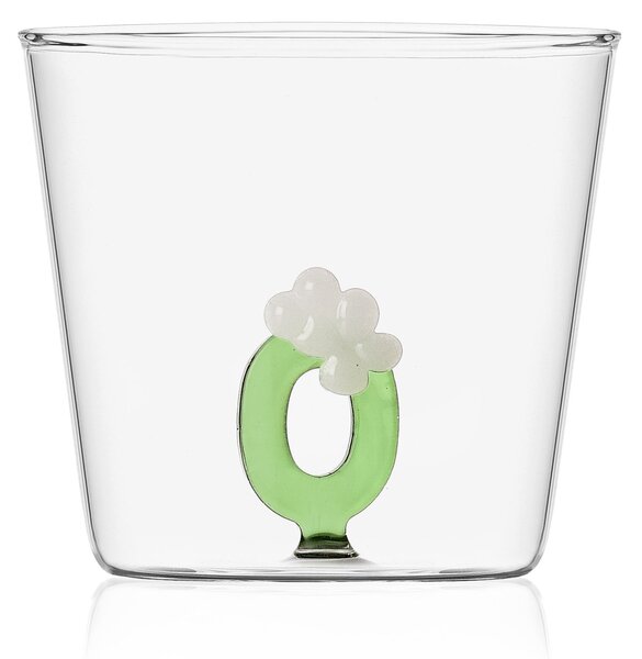 Ichendorf Bicchiere in vetro tumbler con alfabeto fiorito lettera "O" GreenWood Vetro Verde