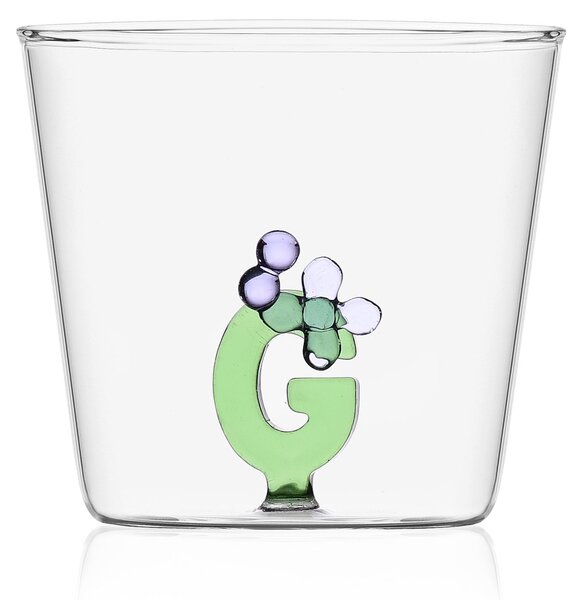 Ichendorf Bicchiere in vetro tumbler con alfabeto fiorito lettera "G" GreenWood Vetro Verde