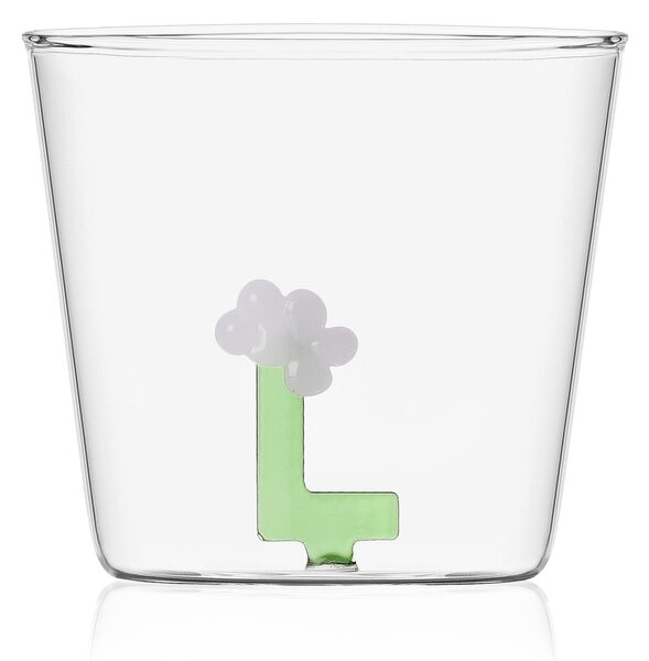 Ichendorf Bicchiere in vetro tumbler con alfabeto fiorito lettera "L" GreenWood Vetro Verde