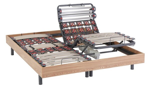 Rete relax doghe e 2x25 sospensioni decorative in legno quercia naturale di DREAMEA - 2 x 80 x 200 cm - motori OKIN