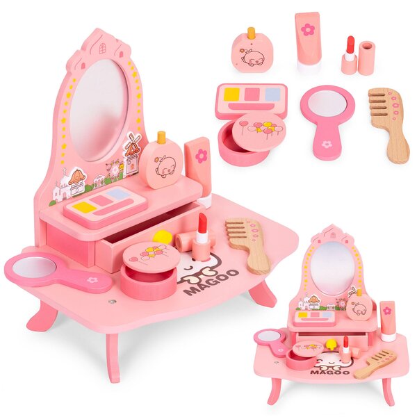 Toeletta in legno per bambini con specchio e cassetto, 7 accessori ECOTOYS
