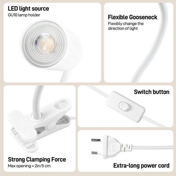 Immax NEO 08294L - Lampada flessibile con clip PUNTO 1xGU10/9W/230V bianca