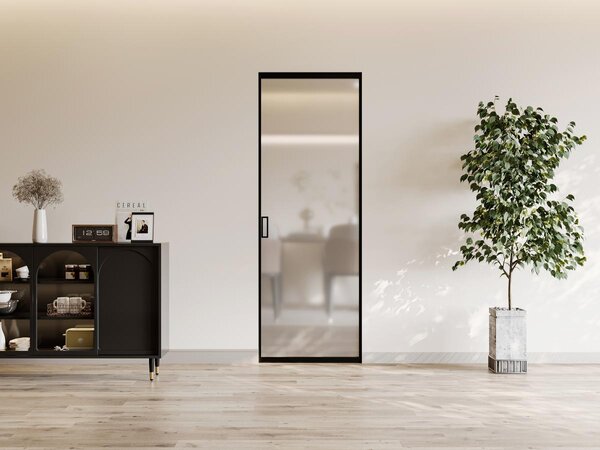 Porta scorrevole con sistema a incasso H205 x L93 cm Alluminio e Vetro temperato smerigliato - LINCI II