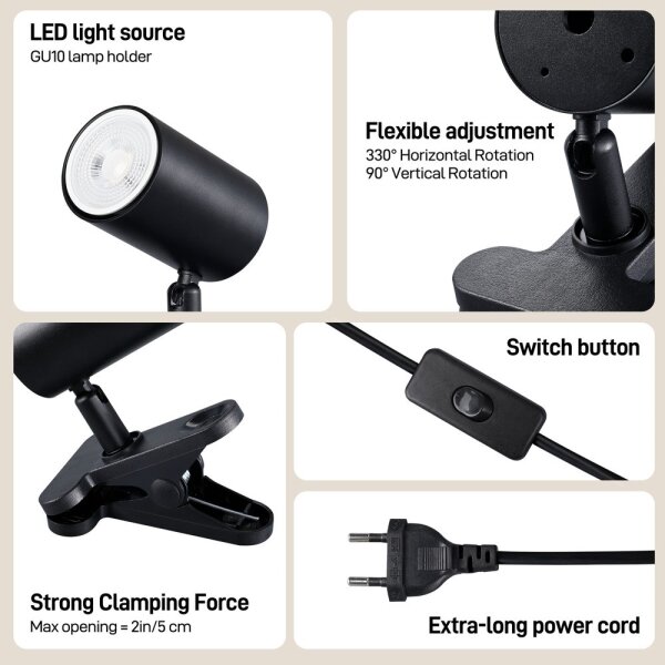Immax NEO 08291L - Lampada a morsetto PUNTO 1xGU10/9W/230V nera