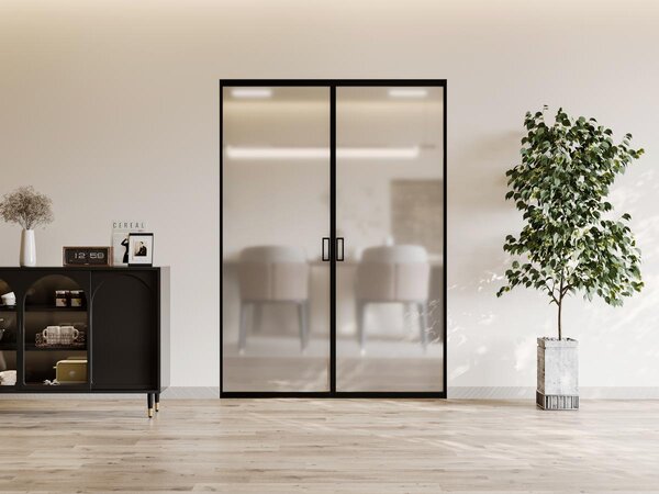 Porta scorrevole doppia con sistema a incasso 2xH205xL63 cm Alluminio e Vetro temperato smerigliato - LINCI II