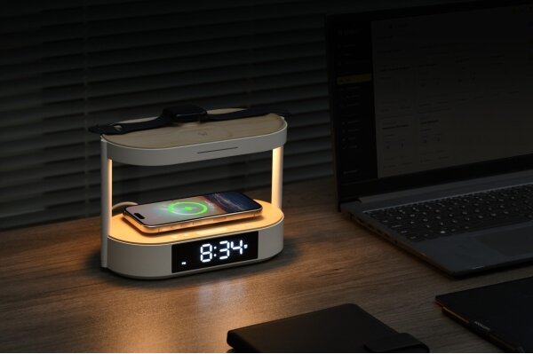 Immax NEO 09111L - Lampada da tavolo LED dimmerabile con sveglia e dock di ricarica TRIPLE DOCK LED/1,5W/5V