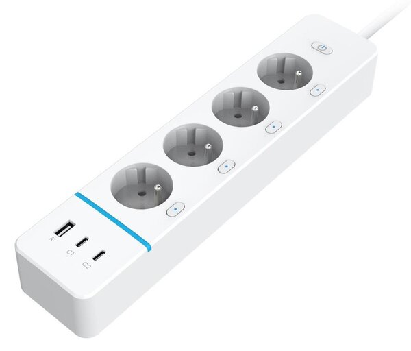 Immax NEO 07821L - Ciabatta NEO LITE Smart con cavo, 4 prese AC + 1x USB + 2x USB-C, Wi-Fi