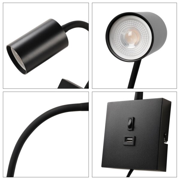 Immax NEO 08295L - Lampada da parete con USB PUNTO 1xGU10/9W/230V nero