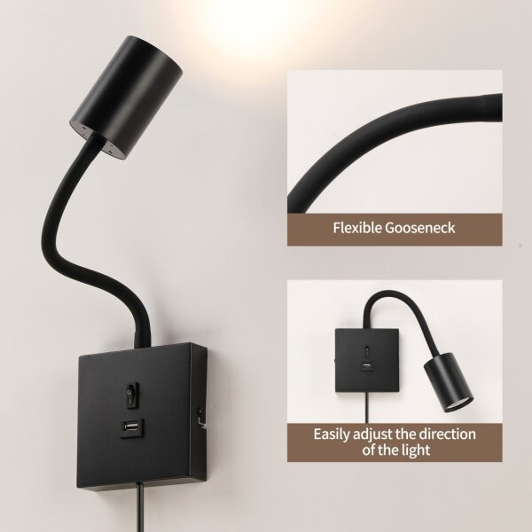 Immax NEO 08295L - Lampada da parete con USB PUNTO 1xGU10/9W/230V nero