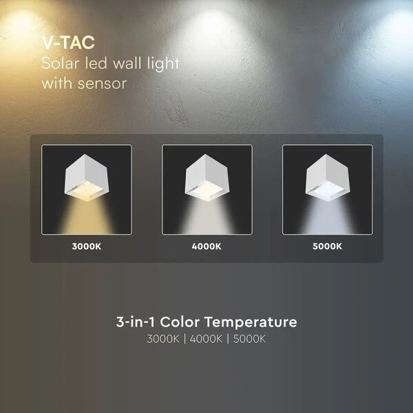 Lampada da parete solare a LED con sensore LED/9W/3,7V 3000/4000/5000K IP65 2600mAh bianca