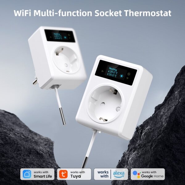 Immax NEO 07811L - Presa intelligente Tipo F con termometro integrato, 3680W, Wi-Fi