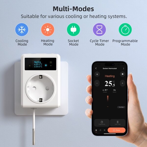 Immax NEO 07811L - Presa intelligente Tipo F con termometro integrato, 3680W, Wi-Fi