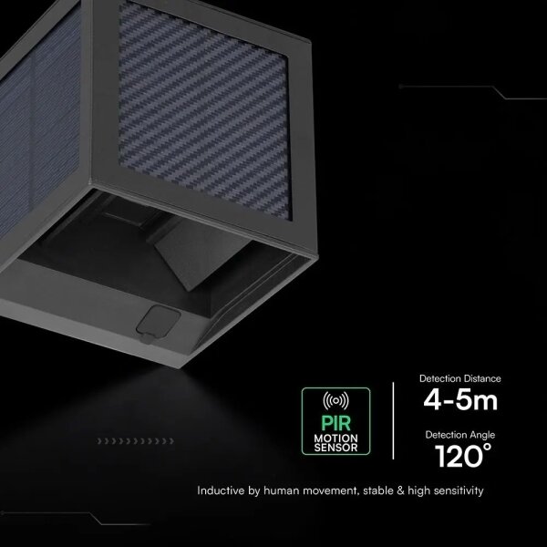 LED Lampada da parete solare con sensore LED/9W/3,7V 3000/4000/6000K IP65 2600mAh nera