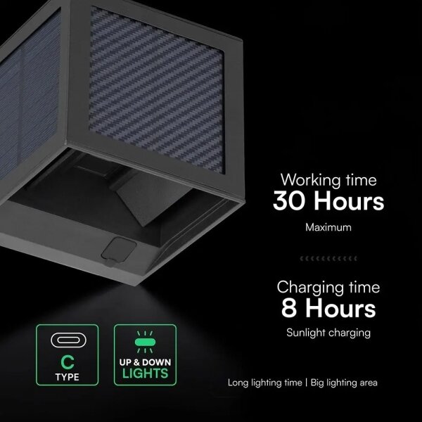 LED Lampada da parete solare con sensore LED/9W/3,7V 3000/4000/6000K IP65 2600mAh nera