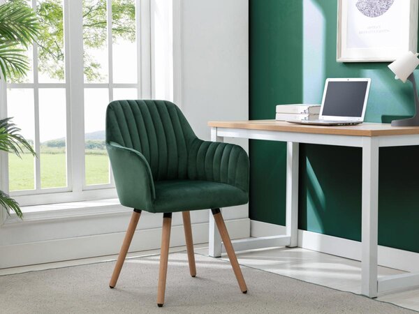 Sedia con braccioli Velluto e Metallo effetto legno Verde scuro - Lotto di 2 - ELEANA