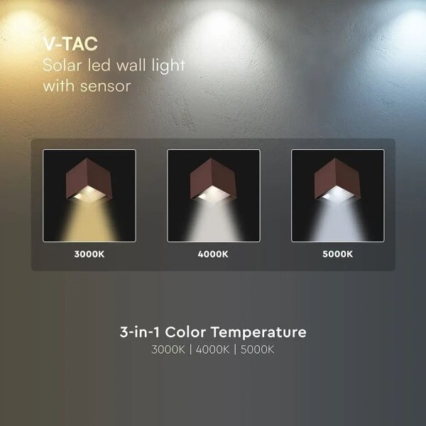 LED Sol lampada da parete con sensore LED/9W/3,7V 3000/4000/5000K IP65 2600 mAh marrone