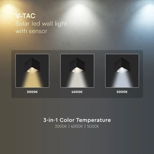 Lampada solare da parete a LED con sensore LED/9W/3,7V 3000/4000/5000K IP65 2600mAh nera