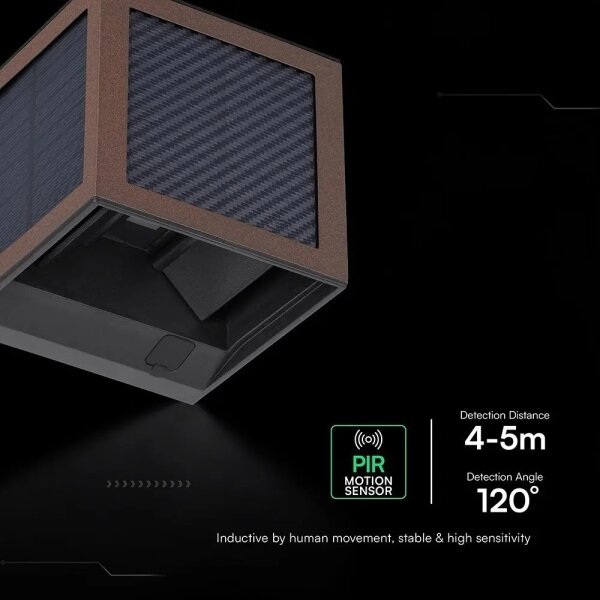 Applique solare LED con sensore, 9W/3,7V, 3000/4000/6000K, IP65, 2600 mAh, marrone