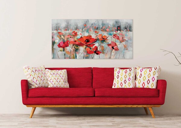 Agave Quadro moderno stile floreale dipinto a mano su tela 140x70 "Sfumature di fiori" -