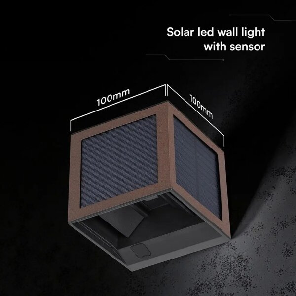 Applique solare LED con sensore, 9W/3,7V, 3000/4000/6000K, IP65, 2600 mAh, marrone