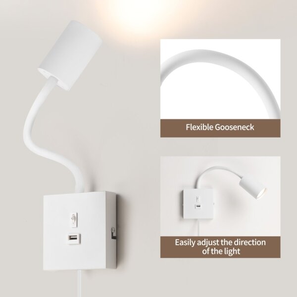 Immax NEO 08296L - Lampada da parete con USB PUNTO 1xGU10/9W/230V bianca