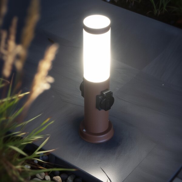 Brilagi - Lampada da esterno con 2 prese SCHUKO NOVA, portalampada 1x E27 (15W, 230V), 40 cm, IP44, marrone