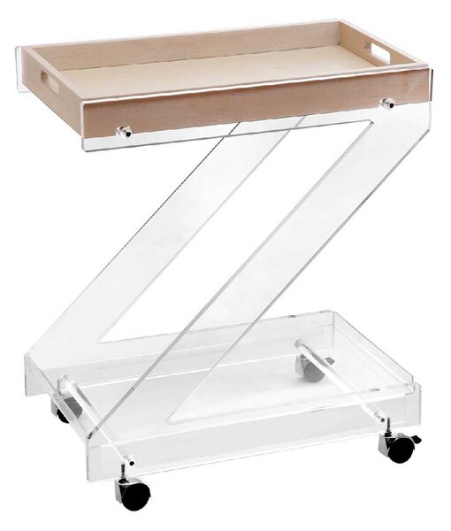 Vesta Carrello portavivande in plexiglass con ruote e vassoio separabile in legno - Zeta
