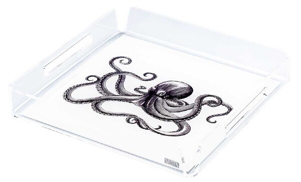 Vesta Vassoio quadrato mini in plexiglass con incisione "Octopus" Like Water Plexiglass Trasparente Vassoi di Design,Vassoi Moderni