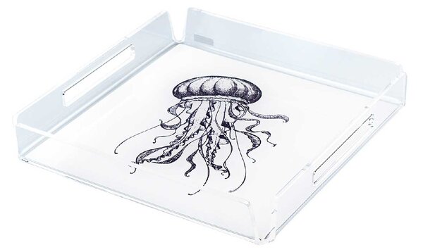 Vesta Vassoio quadrato mini in plexiglass con incisione "Jellyfish" Like Water Plexiglass Trasparente Vassoi di Design,Vassoi Moderni
